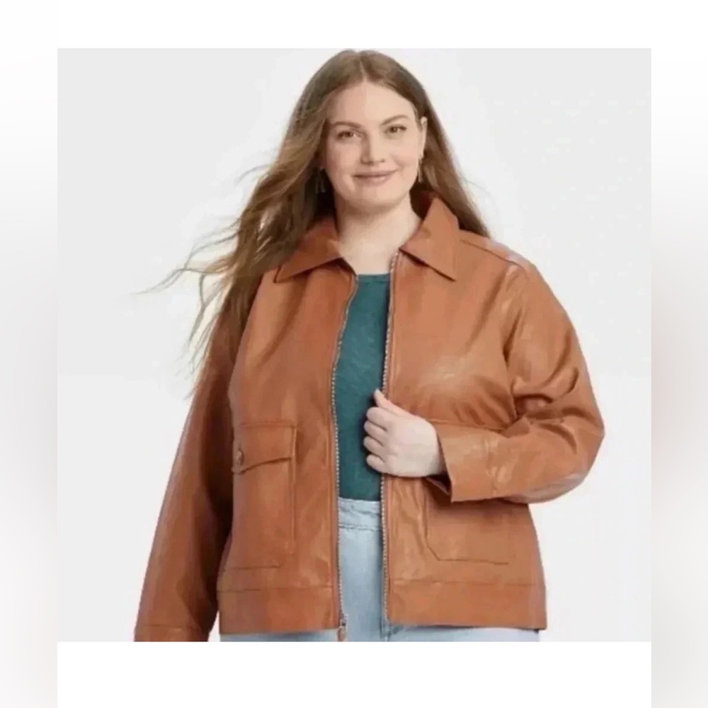 NWT $40 Universal Thread Brown Faux Leather Zip Up Jacket Size‎ XXL Color